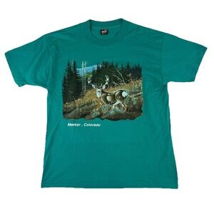 Vintage 1992 Meeker Colorado Nature Scenic Deer Art Print T Shirt Outdoor SZ XL